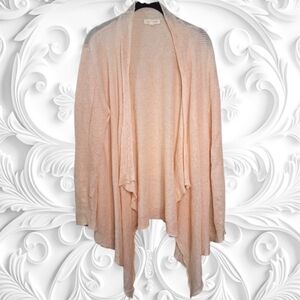 Eileen Fisher Peach Gauzy Knit Linen Drape Front Cardigan Size Large